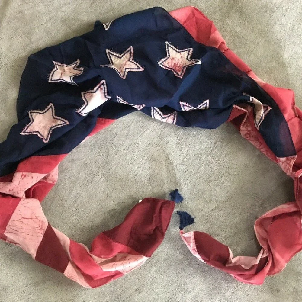 Polo Ralph Lauren American FLAG Scarf patchwork 45”x47” NWT
